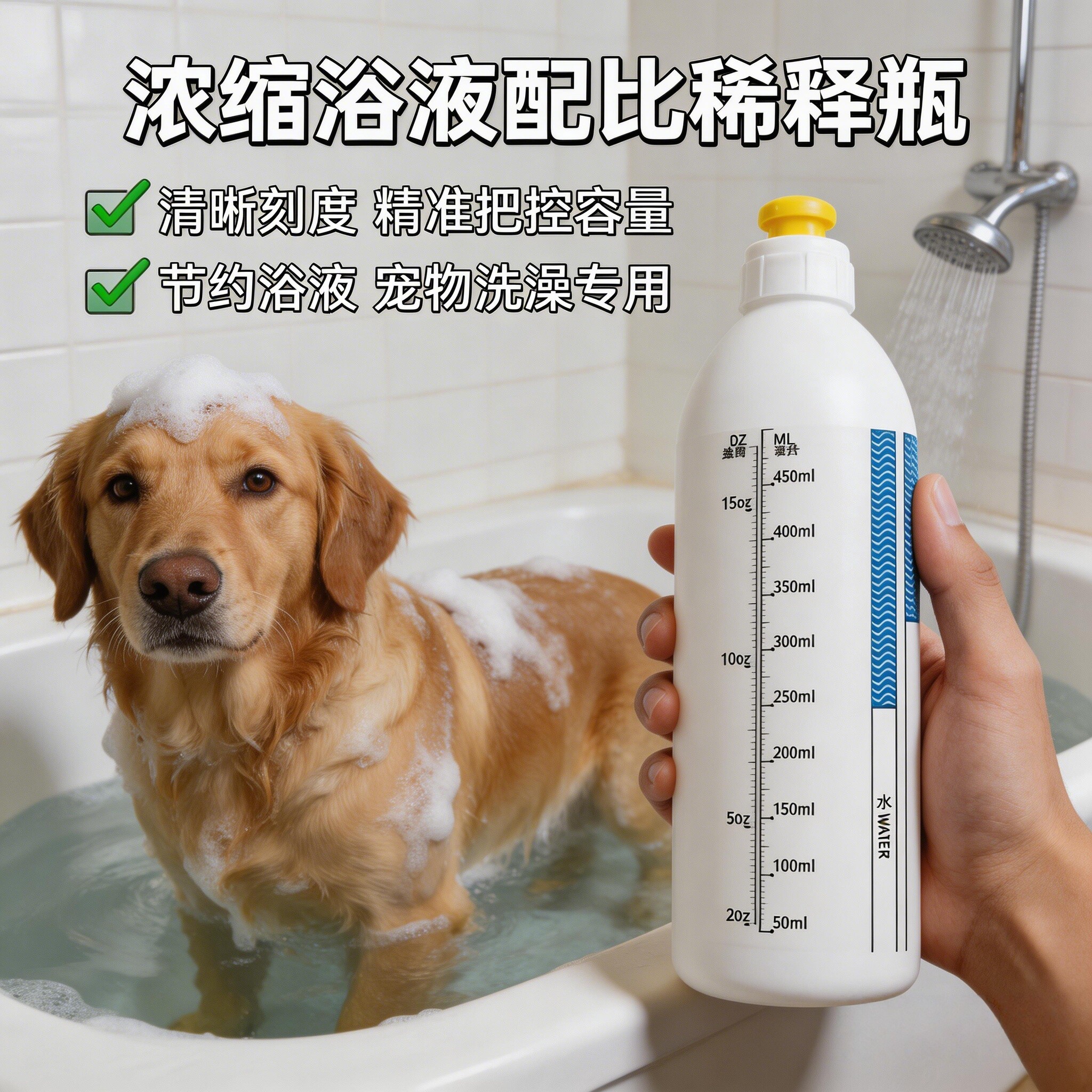 宠物洗澡沐浴露稀释瓶浴液比例瓶带刻度喷壶喷瓶500ml分装瓶1：40