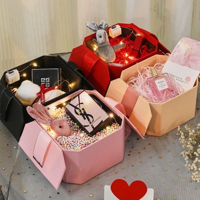 粉色八角礼盒空盒子包装