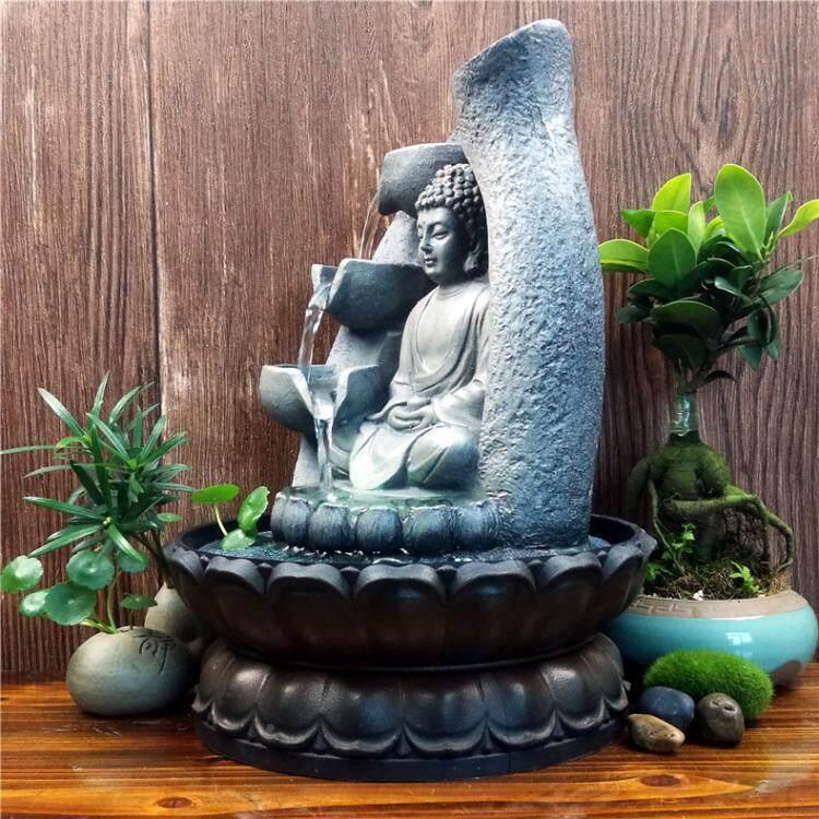 意中式佛像流水摆件禅意喷泉招艺财客厅家居装饰礼保平创安工1606