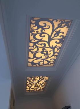 木塑板结皮PC镂空V关雕花 天花板屏吊顶灯装饰通花板玄隔断风包邮