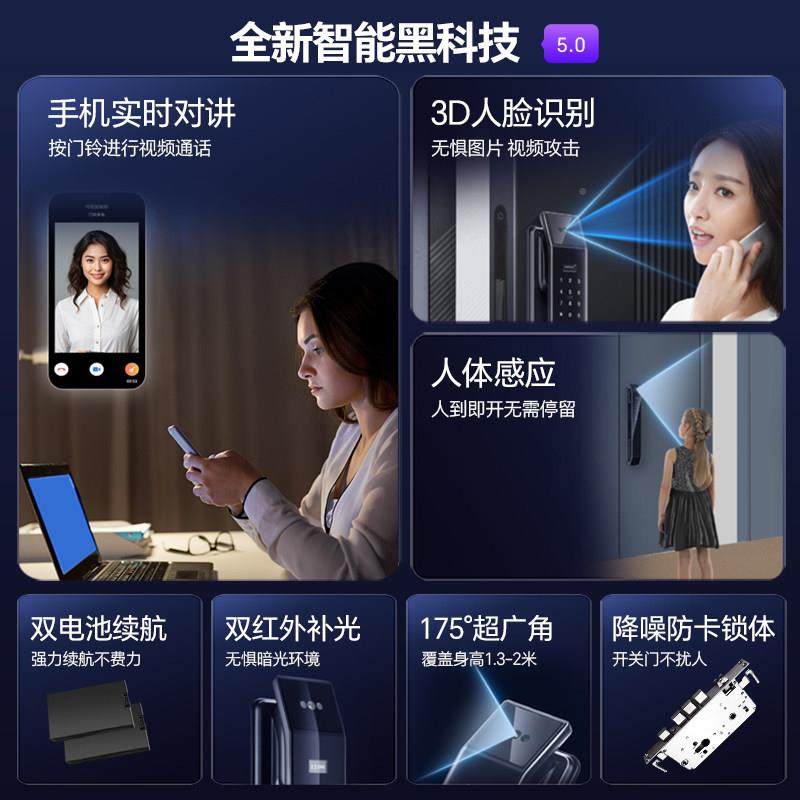 家用智能门锁指纹锁锁入人户门密码带监控摄脸猫眼可视具备像头