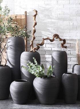 欧现代简落地大花瓶摆件客北厅插花约酒店别墅样板TBQW-HLW间黑色