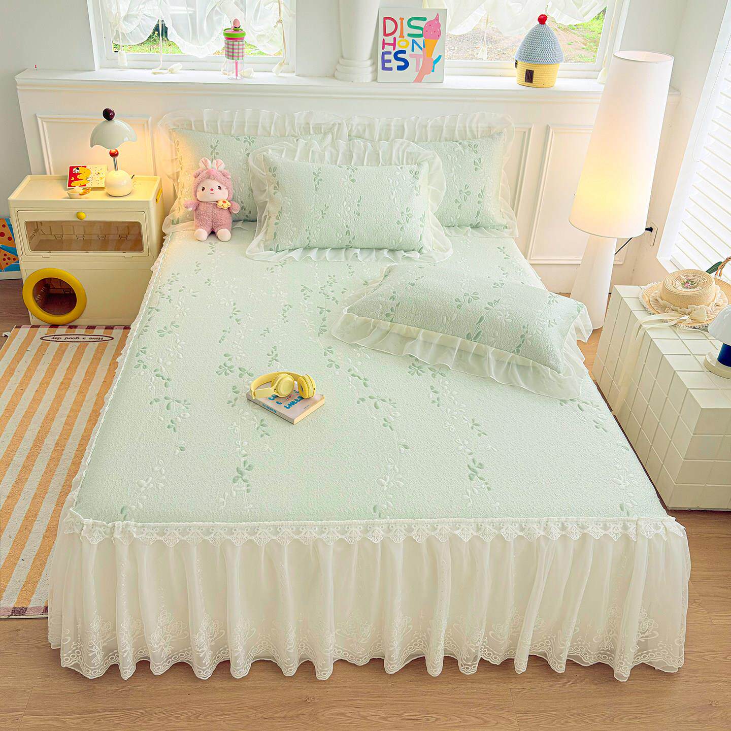 类夏被四件夏天床裙款乙纶凉席三套冰丝被套子件床罩软席子4APUI