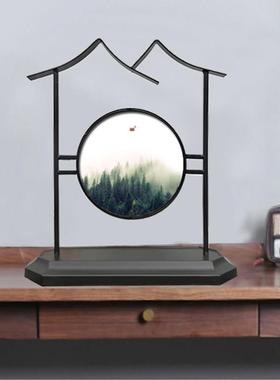 沁承新中式铁艺摆件陶瓷装饰品书意房卧ty021室玄铁关艺摆饰创个