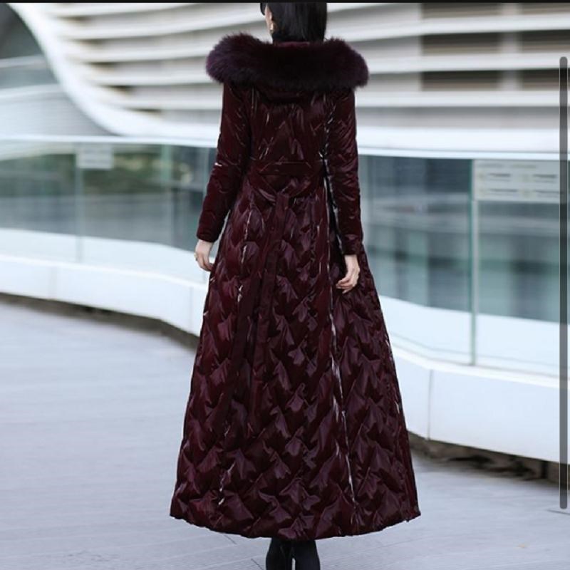 安哥拉酒红羽绒棉服女2024冬新修身高端保暖免洗过膝长款加厚外套