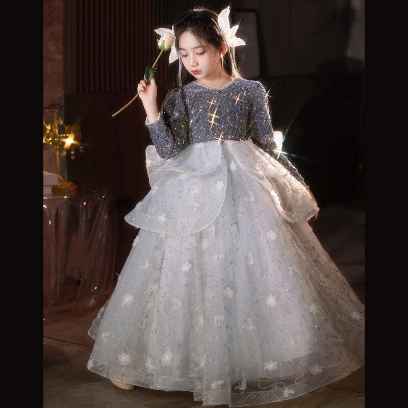 钢琴演奏礼服女童轻奢小众高端秋冬公主裙儿童小主持人走秀演出服