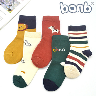 斑比儿童袜子纯棉小童中筒春秋全棉软班比男童无骨男孩秋冬季宝宝