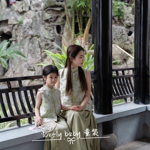 亲子装-母女装女童汉服新中式织锦缎马面裙套装显白国风套装