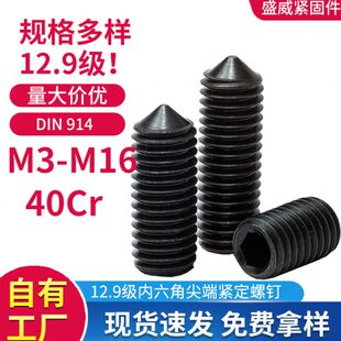 M16 厂家直销12.9级尖端内六角紧定螺丝DIN914机米无头顶丝螺钉M3