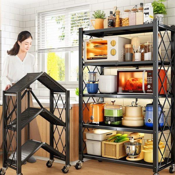 免安装折叠厨房置物架多层烤箱落地式微波炉储物架收纳架带轮货架,厨房/烹饪用具,微波炉置物架,淘宝优惠券,粉丝福利购,淘宝优惠卷