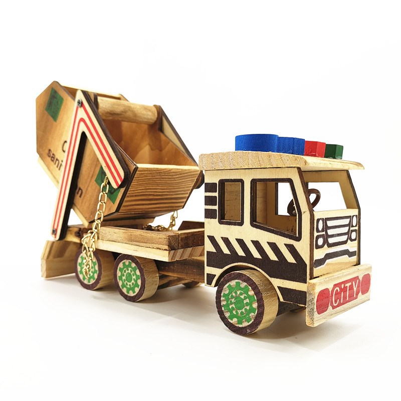 工程环卫b车儿童迷你模型车玩具彩绘木制玩具车模型工厂地摊