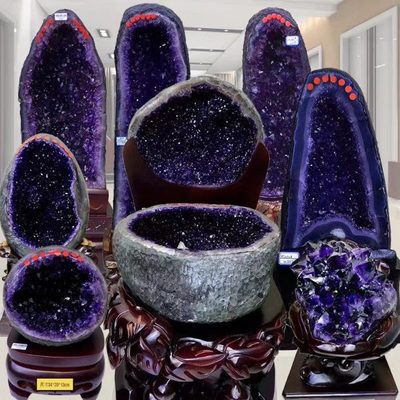 天然紫水晶聚盆摆件巴西乌拉圭紫晶洞紫晶簇水晶原石公室摆件