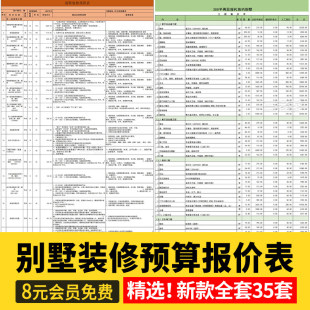 别墅装修预算室内工程施工表报价表自建房家装材料价格工程量清单