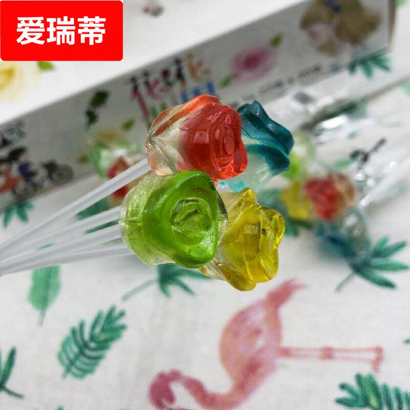 彩色玫瑰花花束棒棒糖儿童创意混合水果味节日糖果送小孩生日零食