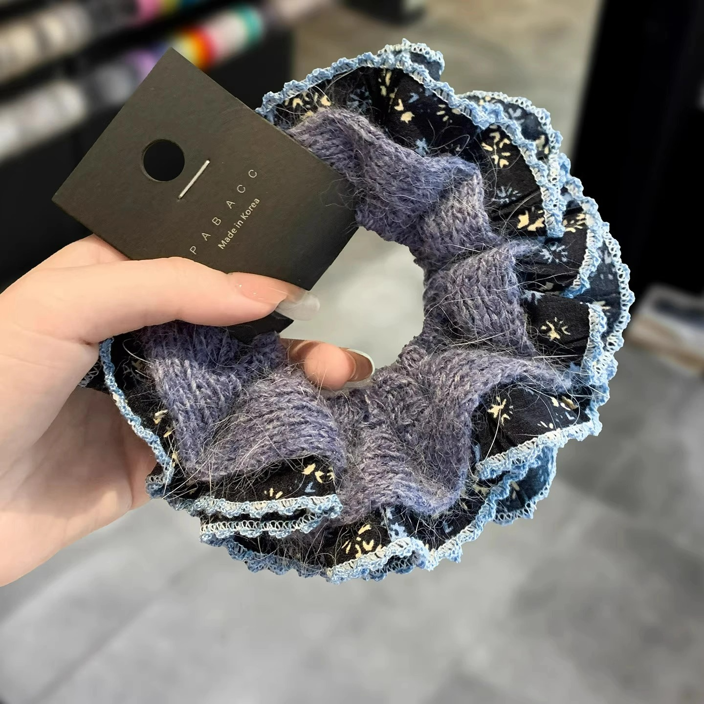 韩国森系盐系清新蓝双层针织小碎花肥肠圈毛绒荷叶花边发圈头绳女,饰品/流行首饰/时尚饰品新,发饰,淘宝优惠券,粉丝福利购,淘宝优惠卷