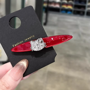 韩版新款红色KT猫发夹女高级感侧边刘海夹子头饰发卡一字夹鸭嘴夹