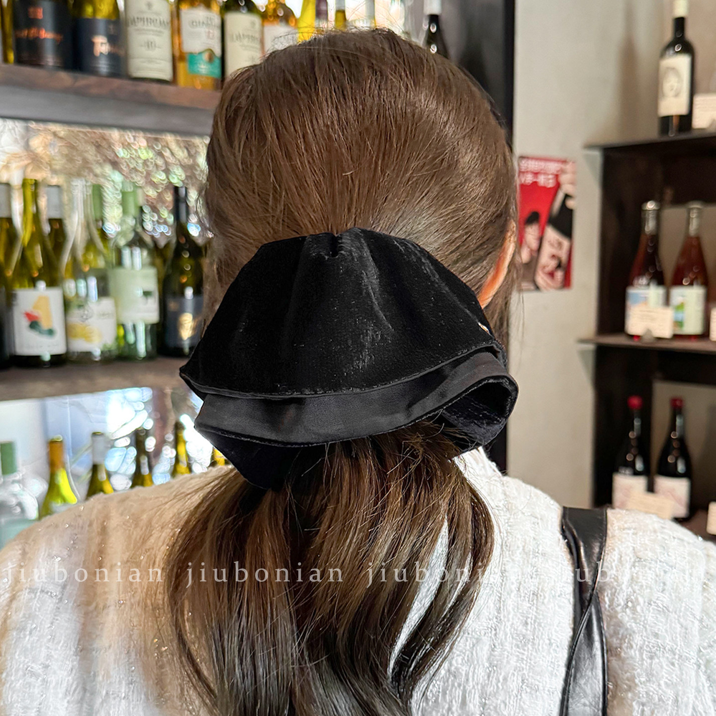 优雅黑色丝绒裙摆抓夹女高级感低调奢华精致马尾抓半扎发抓夹发饰