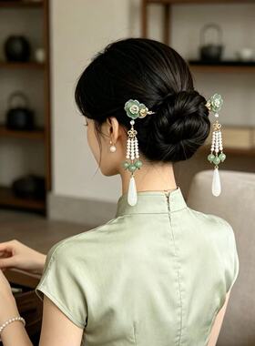 清荷渡荷叶流苏发簪古风汉服