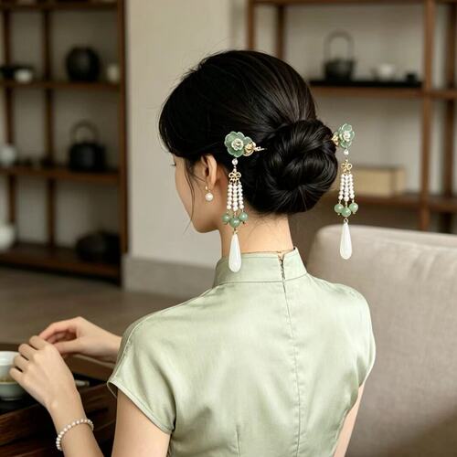 清荷渡荷叶流苏发簪古风汉服