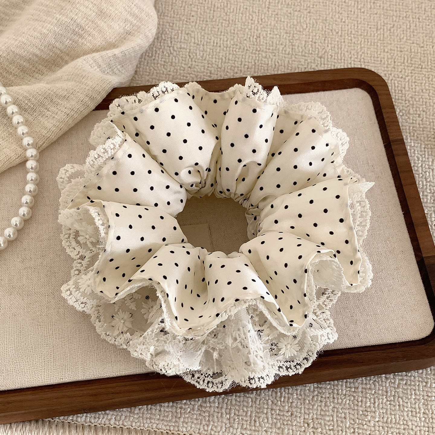 韩系白色蕾丝波点缎面大肠发圈女高级感扎头发超大号发饰头绳新款,饰品/流行首饰/时尚饰品新,发饰,淘宝优惠券,粉丝福利购,淘宝优惠卷