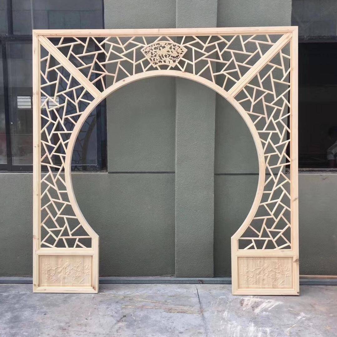 新中式园形月洞门实仿古客厅月木门IJK博古架圆拱中医馆门屏亮风