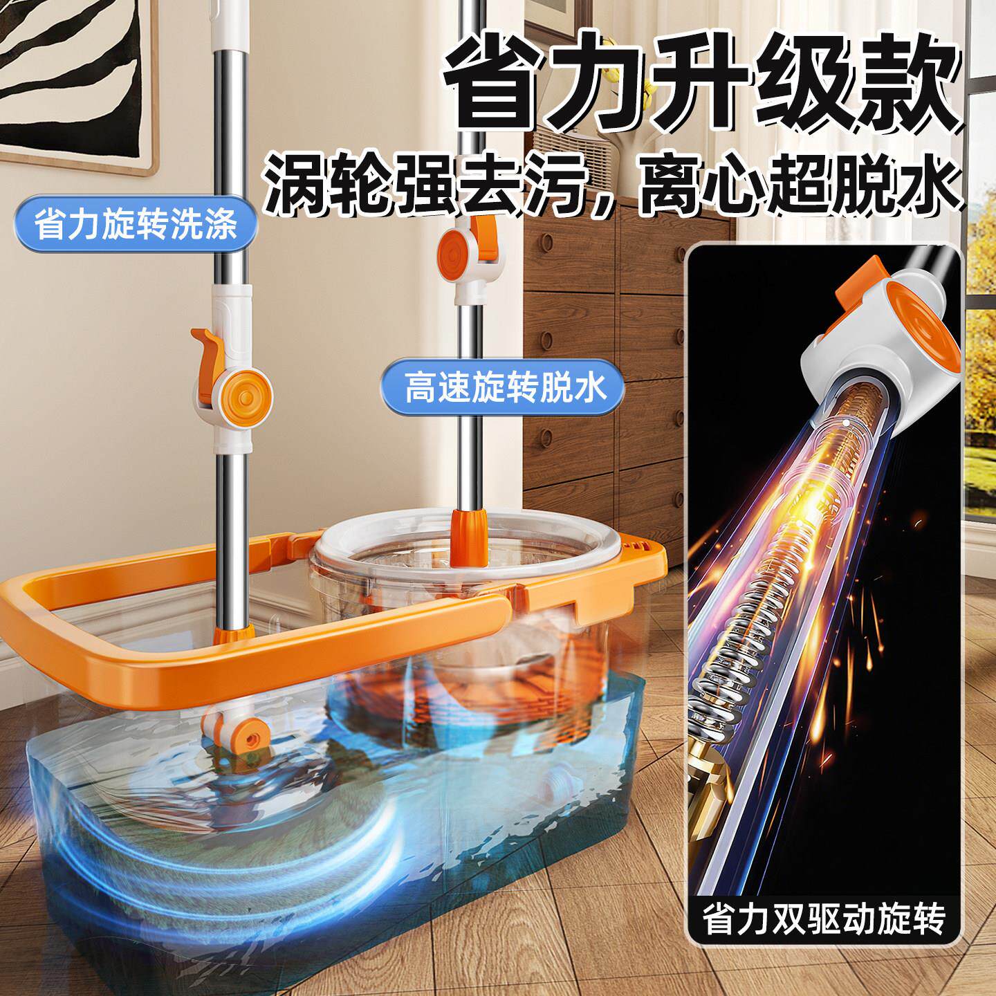 拖把2025免用手洗带桶自拧水旋手转一拖净家动拖布甩自干脱水杆动