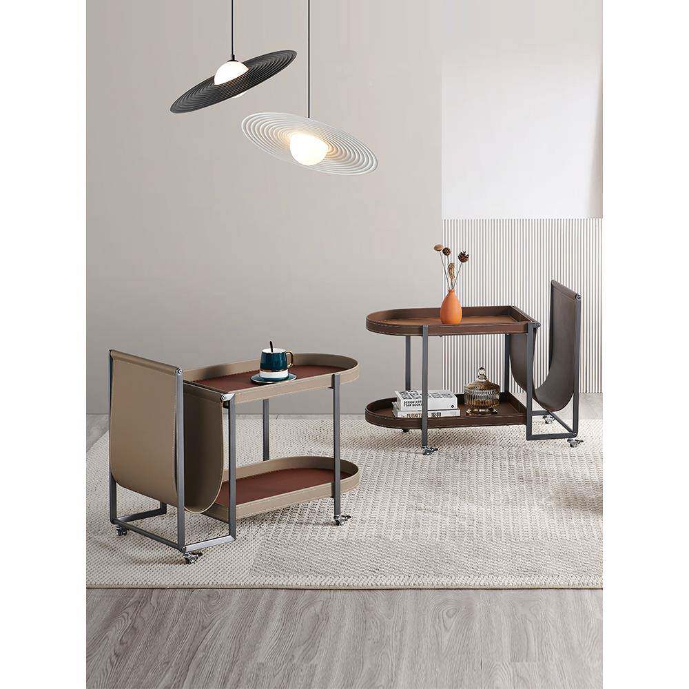 茶意式轻奢沙发边几编织马动DB029编鞍皮带可移角几小推车轮客厅