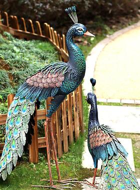 阳户外孔雀摆件铁花园庭院JPU台布置动物装饰民艺坪宿草景观造景