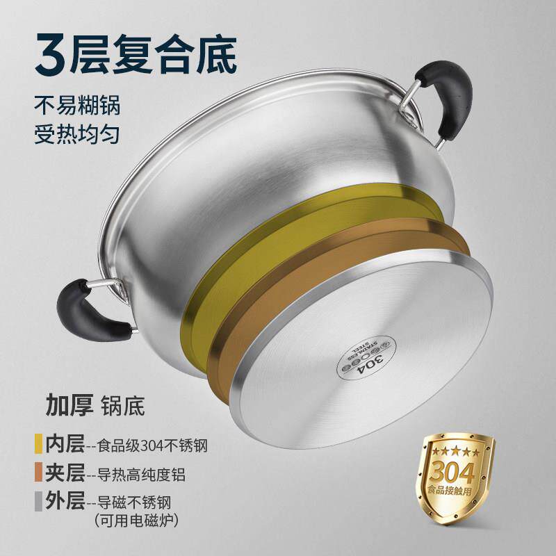 3炖4不锈钢多层覆底蒸锅家用蒸笼多功煮锅电TiLUCK\/0磁炉瓦能斯