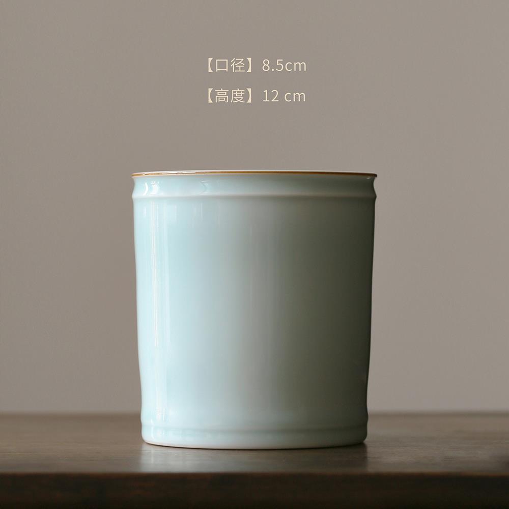 风毛笔陶瓷笔筒致摆件 笔筒陶瓷 摆笔筒件艺术粉青金丝笔筒高端办