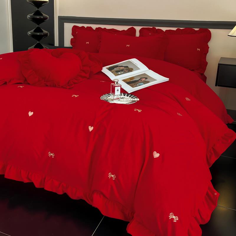 【送抱枕冬季色珊瑚绒牛奶红四件套结婚乔迁过年婚】庆床上绒HSD