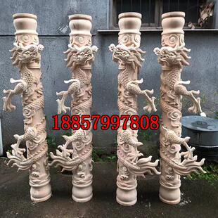 东圆阳木雕中凤龙凤柱式覆古盘龙柱实木手工订制刻雕双龙祥云柱龙