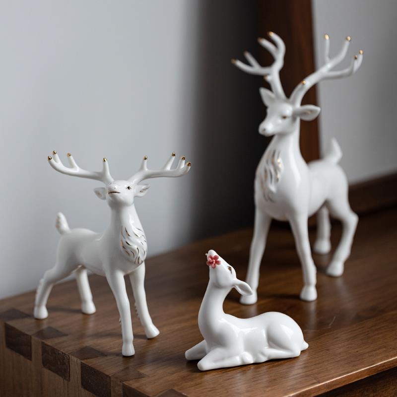 陶瓷鹿FH221106摆件财客家厅居公室酒柜玄关装饰招品轻奢创意白瓷