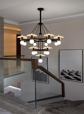 楼全铜18166北轻奢复式楼挑空吊灯欧风简约红网玻璃组合中楼梯阳