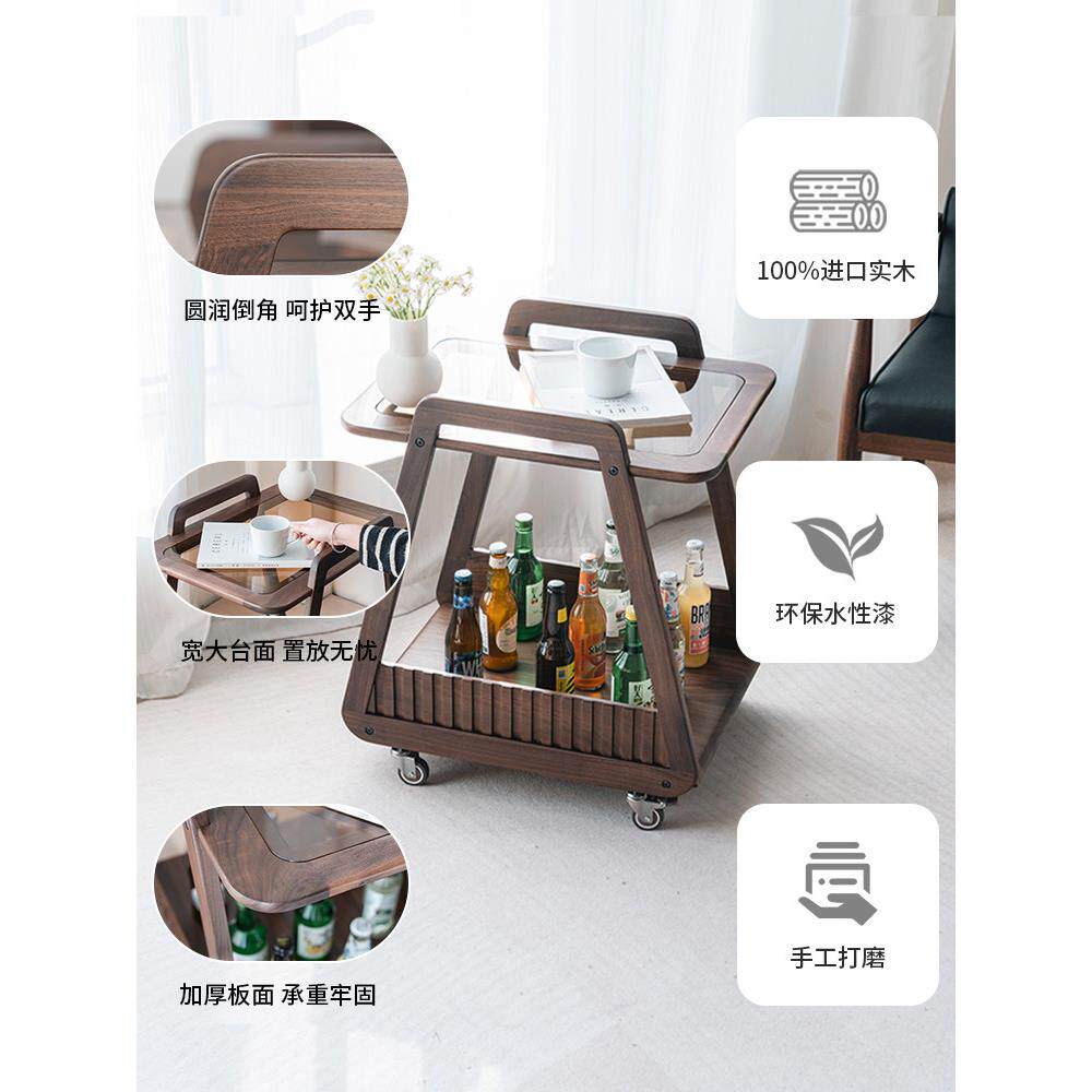 无限实无意木沙发边桌移动轮手式咖啡桌高桃厅端黑胡木客推车轻豪