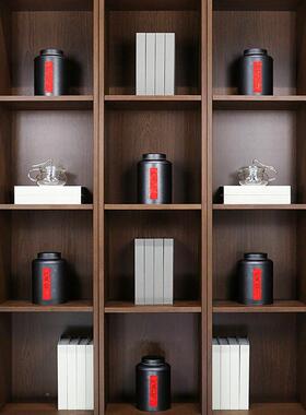 新中国风茶室JZO装饰茶壶宗陈客厅软装饰房样板书柜人工禅书展示