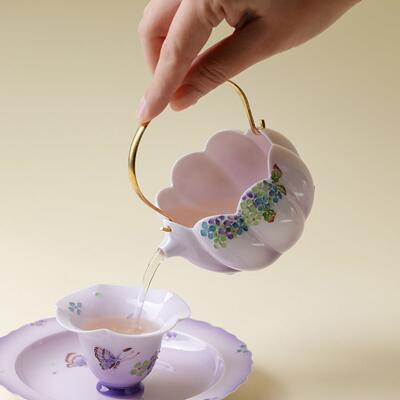 无落紫霭陶瓷渐女器士具AWE公道杯高级感层紫粉彩提梁分茶精致茶