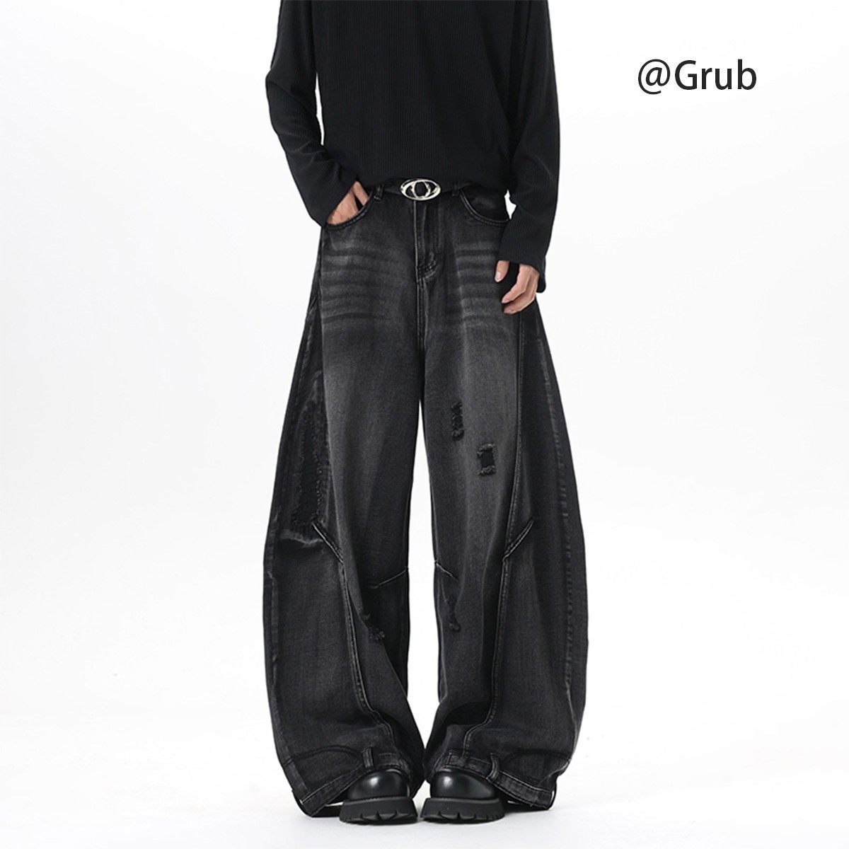 美式高街破洞牛仔裤男女潮牌cleanfit弯刀裤子复古宽松廓形长裤子,男装,牛仔裤,淘宝优惠券,粉丝福利购,淘宝优惠卷