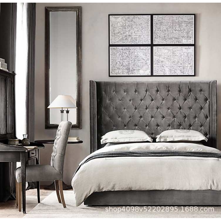 美式乡村北欧高档布艺床高靠背拉扣床中式简约现代样板房双人婚床