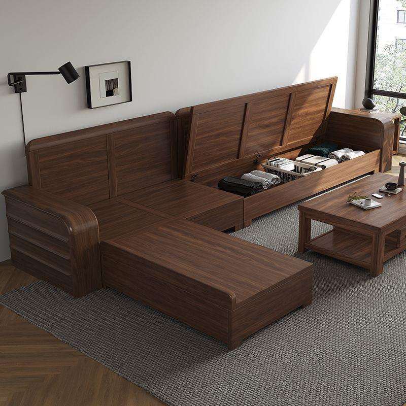 南美黑胡桃木全实木沙发新中式高箱储物转角贵妃冬夏两用现代简约