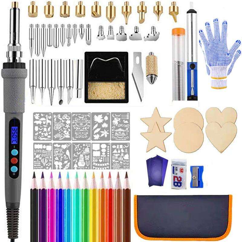 81件数显调温电烙铁雕刻烙铁烫画工具电烙铁套装烙画画笔工具套装