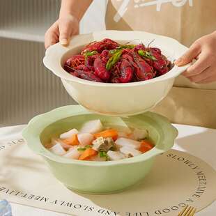 奶油风酸菜鱼大盆碗2026新款家用大号双耳陶瓷汤碗汤盆面碗釉下彩