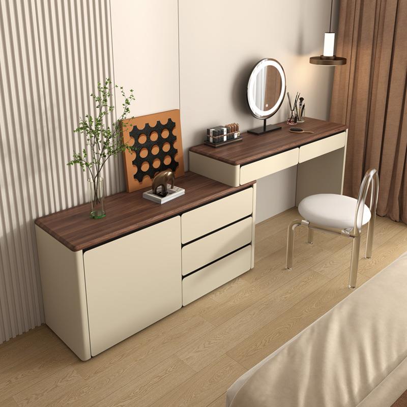 实木烤漆梳妆台复古简约卧室高级收纳斗柜一体小户型伸缩化妆台桌