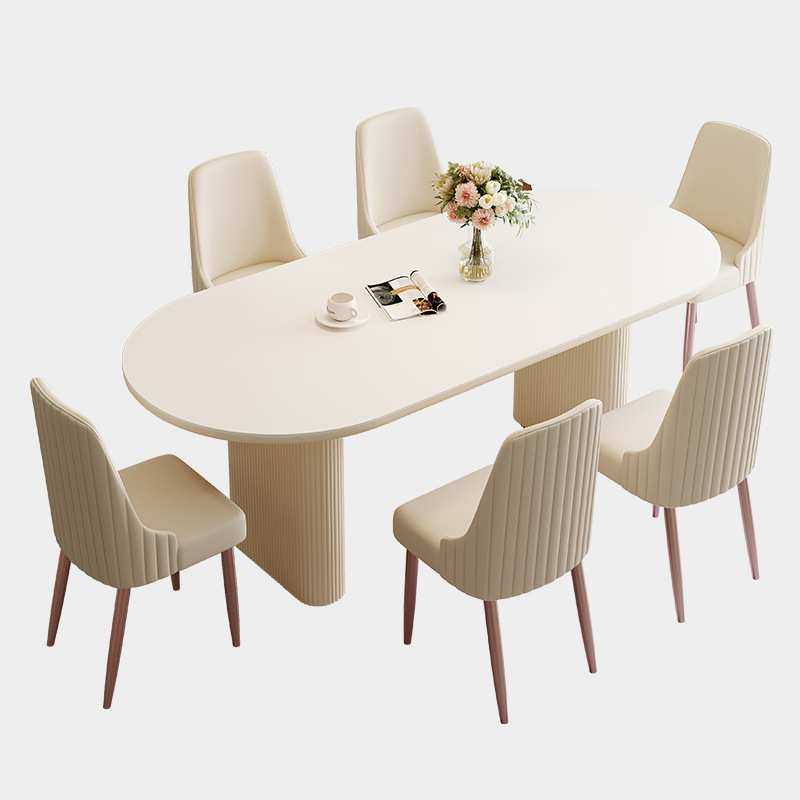 法式奶油风岩板餐桌现代简约家用小户型纯白椭圆形复古餐桌椅组合
