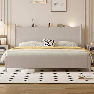 北欧双人床1米8床加床垫主卧家用床实木床架带床头莫兰迪灰实木床