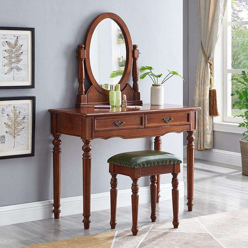 美式全实木梳妆台小户型卧室化妆桌简约现代收纳化妆柜欧式化妆台