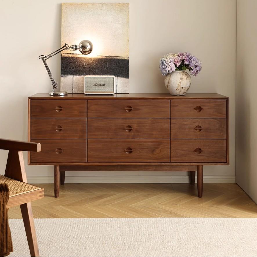 北美黑胡桃木九斗柜卧室床尾置物柜全实木复古简约客厅靠墙储物柜