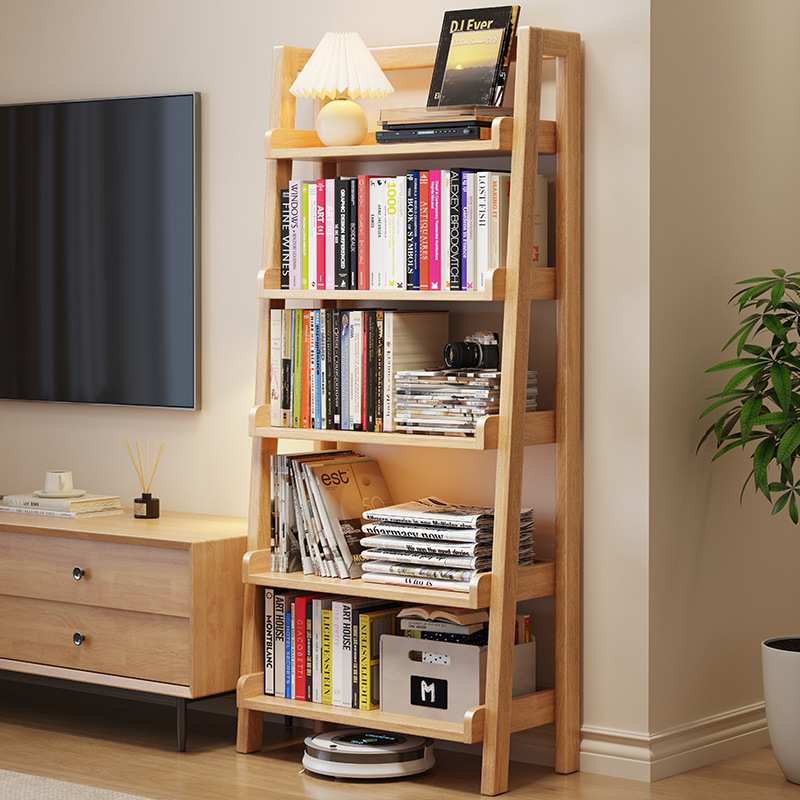 实木梯形书架置物架北欧简约书柜卧室多层架子家用客厅落地展示