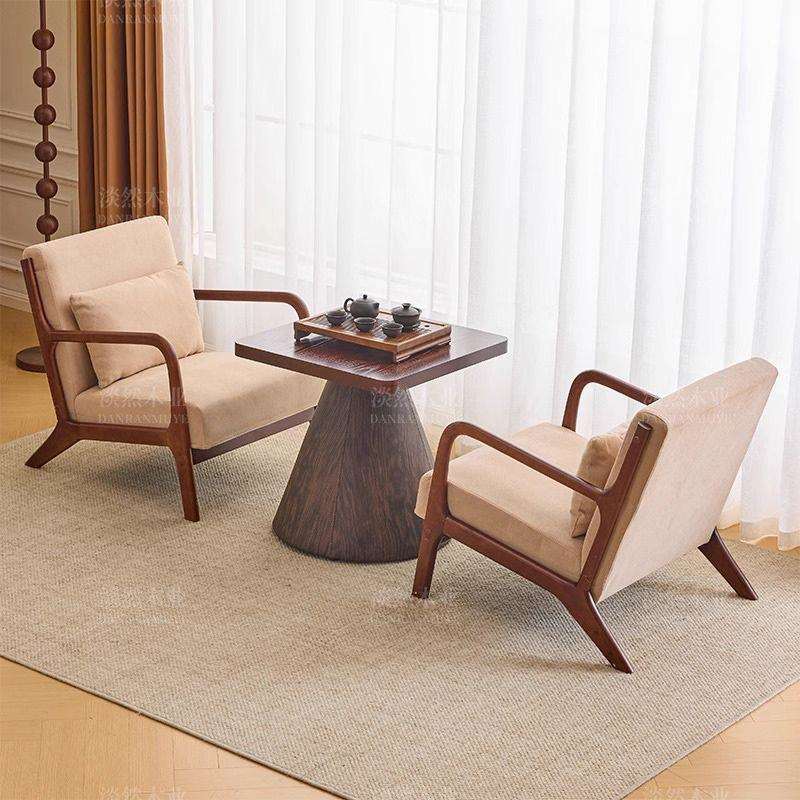 实木沙发椅商用洽谈单人椅咖啡厅桌椅组合小户型卧室阳台一桌二椅