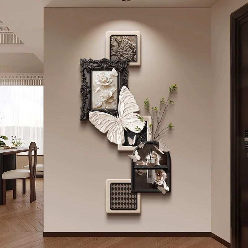 复古走廊高级高级挂画感蝴蝶绿植客厅玄关装饰画壁画古风水培法式